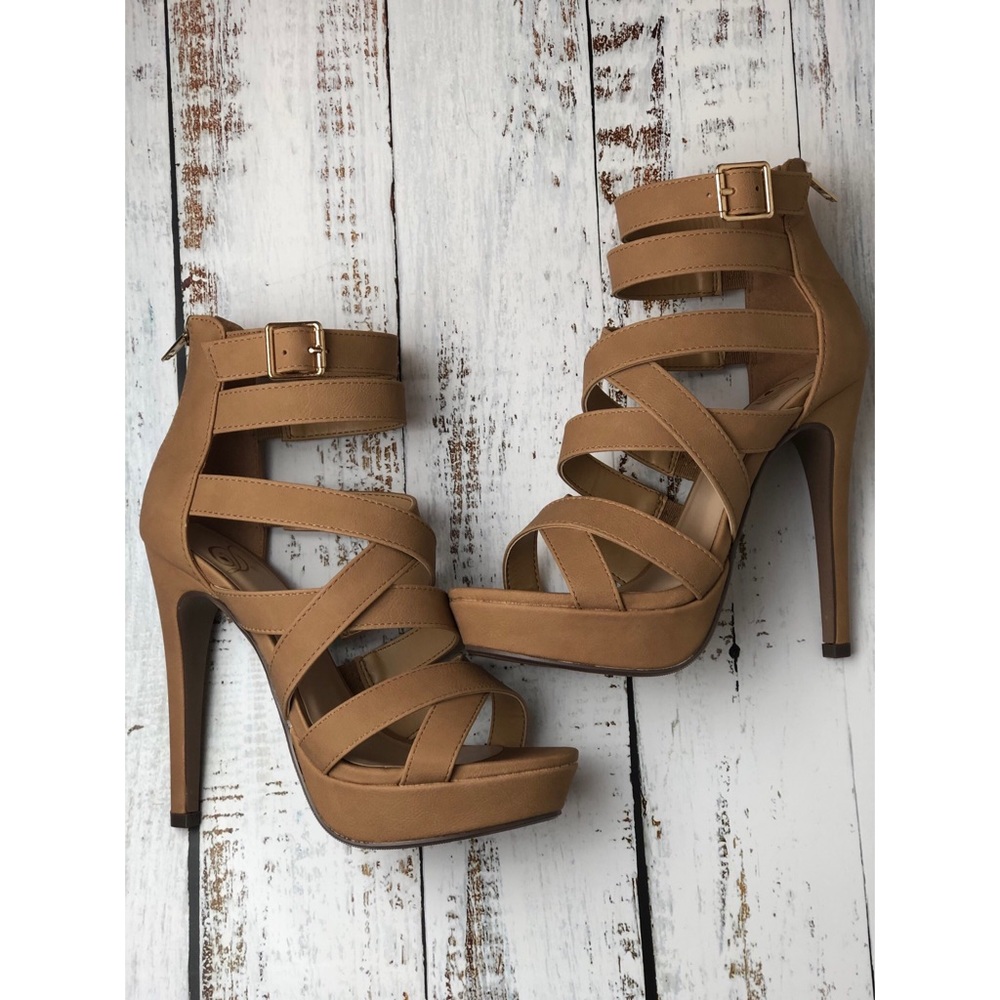 Last one size 9 Dark Nude Strappy Platform Heels - Picture 2 of 3